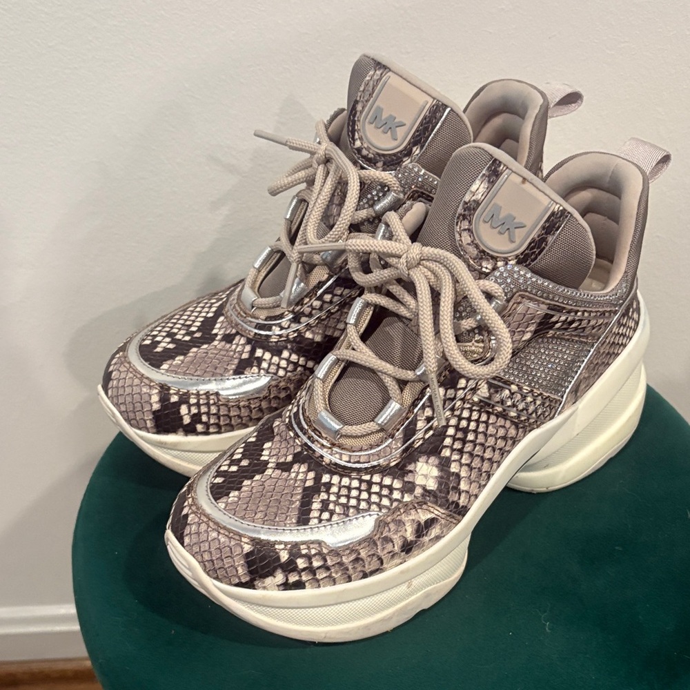 Michael Kors Snake Print Sneakers - Brown and Cream